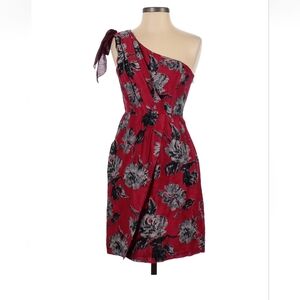 Va Et Vien for BHLDN Dress 2 Burgundy Floral One Shoulder Cocktail Silk Classy
